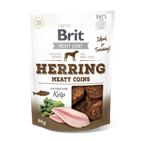 Brit jerky snack meaty coins arenques premios para perro