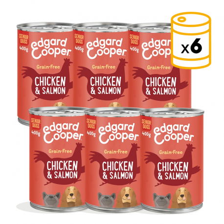 Pack de latas para perros mayores Edgard & Cooper con pollo fresco y salmón