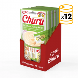 Pack Churu para gato adulto Pure de Pollo Con Vieira 12x56gr
