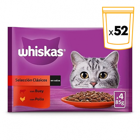 Whiskas Comida húmeda en Salsa para Gatos Buey y Pollo