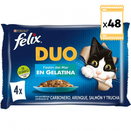 Felix Duo Comida húmeda para Gatos en Gelatina con Selección de Pescados