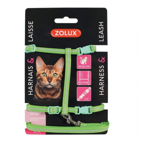 Zolux Kit Arnés y Correa Reflectante para Gatos Verde