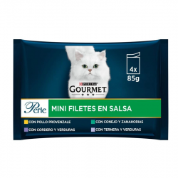 Gourmet Perle Mini Filetes en Salsa Comida Húmeda para Gatos con Carne y Verduras