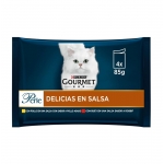 Gourmet Perle Delicias en Salsa Comida Húmeda para Gatos con Pollo y Carne de Buey