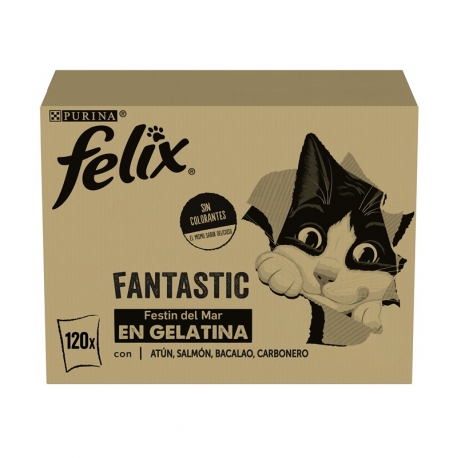 Felix Fantastic Megapack Comida Húmeda para Gatos en Gelatina Selección de Pescados