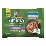 Ultima Fit&Deliciuos Comida Húmeda en Salsa para Gatos Esterilizados con Selección de Pescados