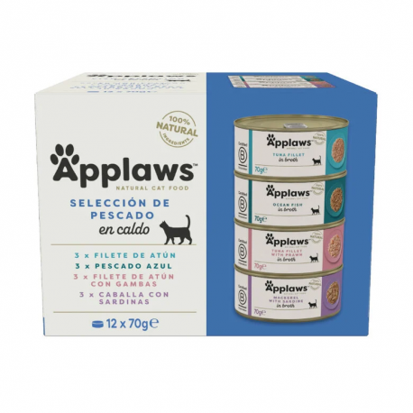 Applaws Multipack Latas de Comida Húmeda en Caldo para Gatos con Pescado 12x70 gr