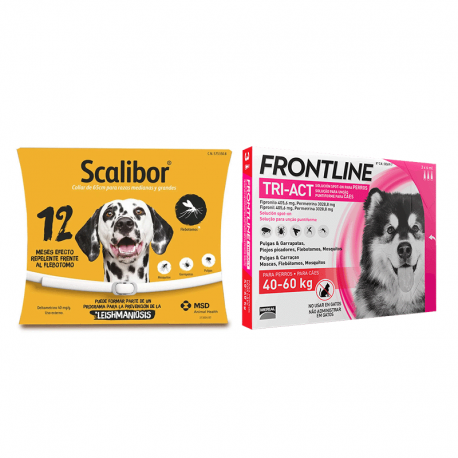 Pack Súper Protección: collar Scalibor 65cm + Frontline Tri-Act 3 pipetas (40-60kg) para perros gigantes