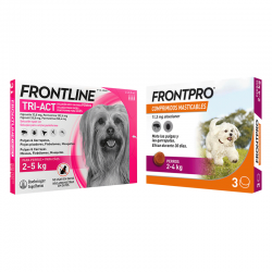 Pack Súper Protección: Frontpro Comprimidos Masticables 2-4kg + Frontline Tri-Act 3 pipetas (2-5kg) para perros mini
