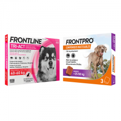Pack Súper Protección: Frontpro Comprimidos Masticables 25-50kg + Frontline Tri-Act 3 pipetas (40-60kg) para perros gigantes