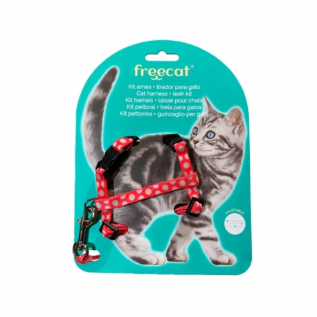 Freecat Kit Arnés + Correa para Gatos color Rojo