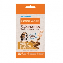 Nature's Variety DeliSnacks Puppy Snack para Cachorros Bocaditos con Pollo y Cerdo