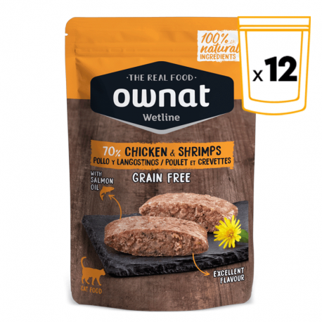 Ownat Wetline comida húmeda para gatos chicken & shrimps