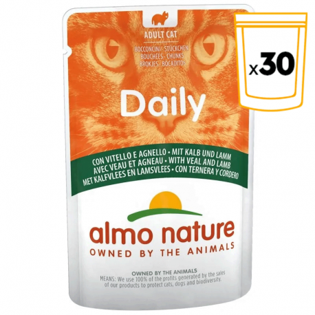 Almo Nature Daily Comida Húmeda para Gatos Bocaditos de Ternera y Cordero
