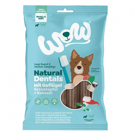Wow Natural Dentals Snacks Dentales para Perros Pequeños y Medianos con Aves de Corral